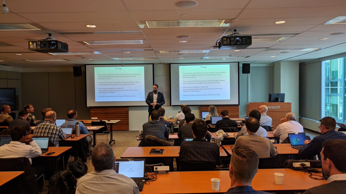 innogovca's tweet photo. Full house of GC Developers here at the  GC Blockchain day hands on lab. Coding an app andearning how to start a pilot. 

Thanks to @moeadham and Sherif Messiha presenting!. Thanks to Microsoft and GC Strategies for arranging.. And @LixarIT and @Bitaccess for presenting! https://t.co/jy8PKeigMi