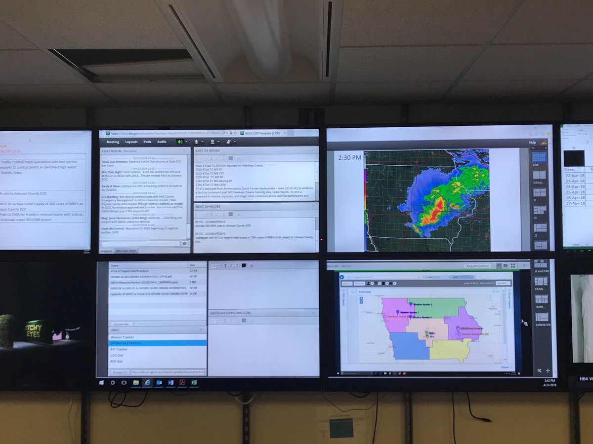 671stTC's tweet photo. Common Operating Picture (COP) on the Iowa National Guard Joint Operations Center (JOC) video wall.  #STABLEMERCURY2018 https://t.co/1WAWtxaUty