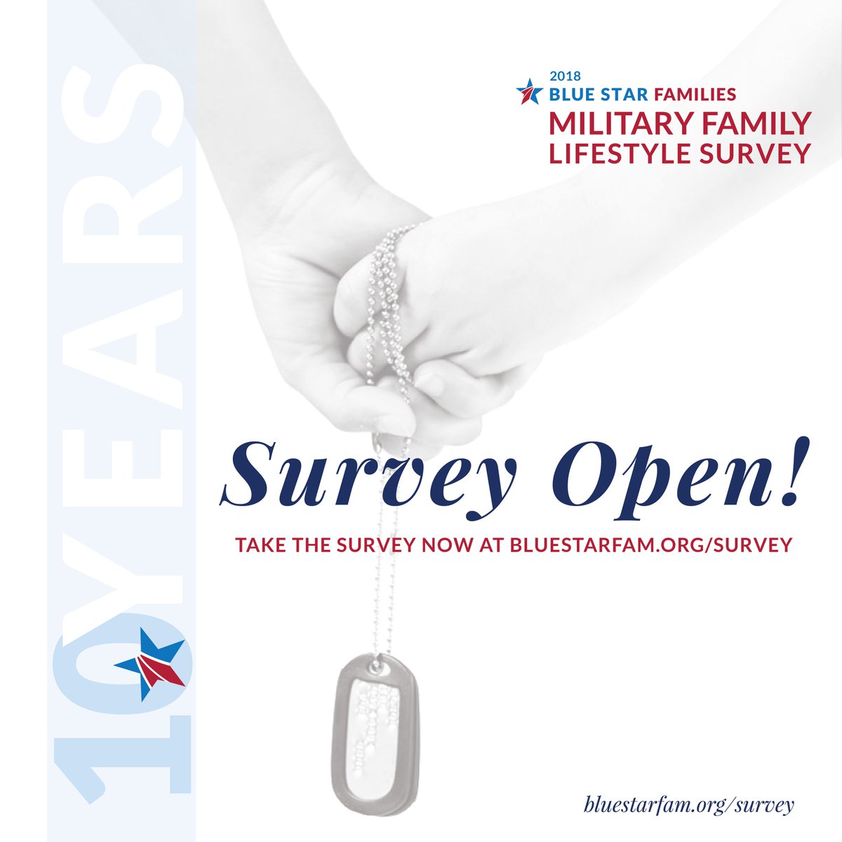 The 2018 #BSFSurvey  is open from April 23 until May 25 for those affiliated with the  military community! Thank you for your annually commitment to take this survey; your impact goes far beyond the time you spend completing the survey. Take the survey: bluestarfam.us/BSFSurvey18
