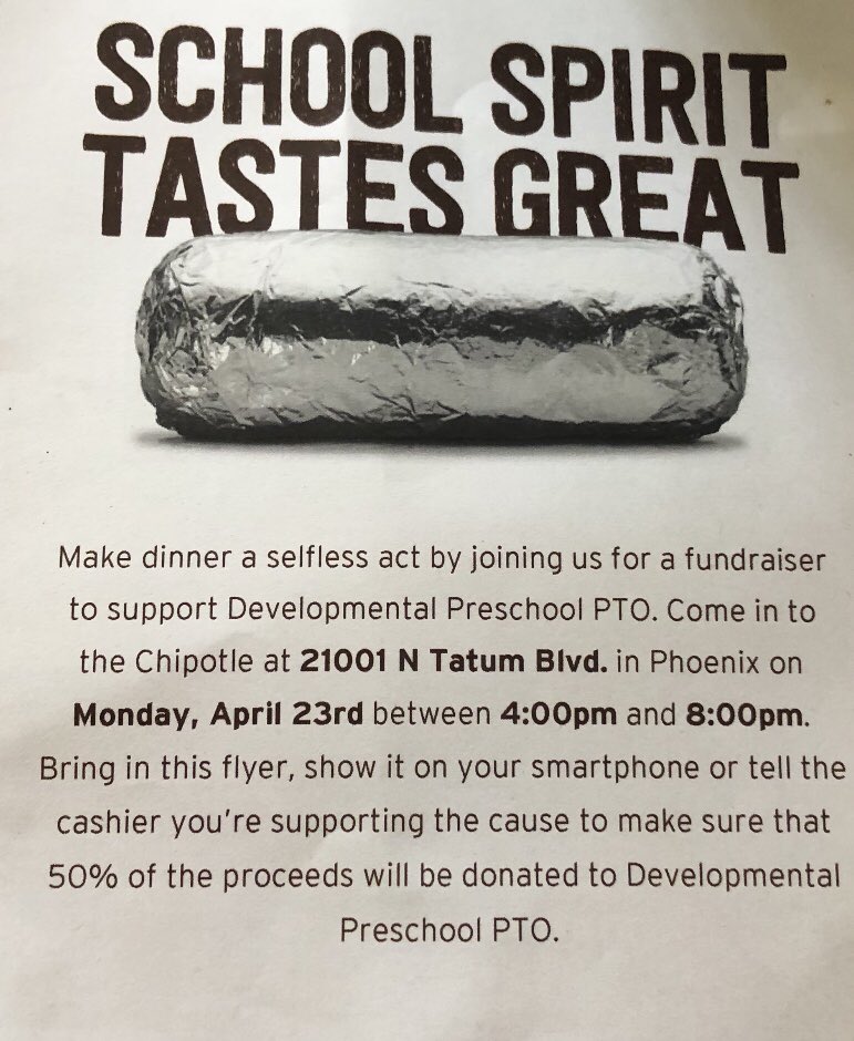 Support CCUSD developmental preschool by going to the Desert Ridge Chipotle from 4-8 today!
