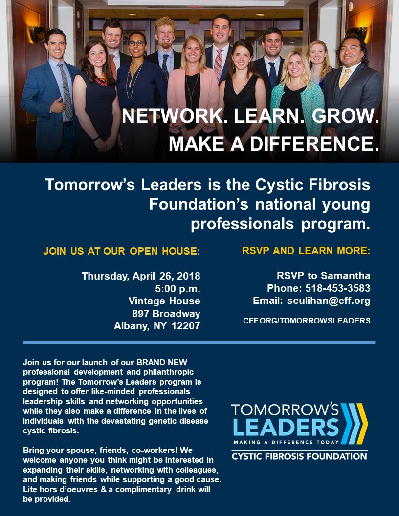 CFF_NENY's tweet photo. We are excited for our open house meet-up this Thursday at 5:00 at @vintagehouseny We hope you will join us to hear about our new young professionals program: Tomorrow's Leaders https://t.co/kiZwuHaWXb