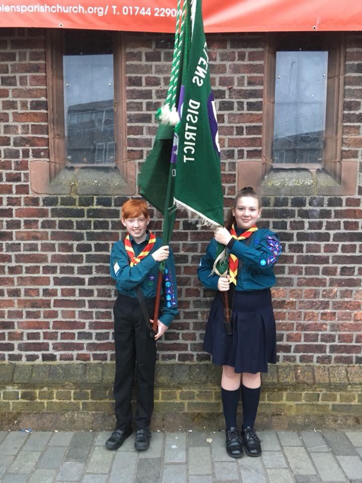 Our scouts carrying the group and district flag at #stgeorgesday parade, fantastic job ⚜️🏴󠁧󠁢󠁥󠁮󠁧󠁿