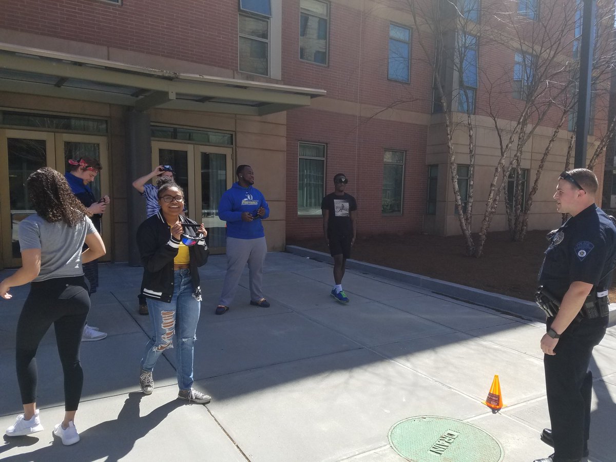WSUPD's tweet photo. Impairment goggles on Wasylean/Sheehan patio! Join us to see the dangers impairment can cause. #LESM #WSUPD #WSU #DrunkRegrets https://t.co/xXX3EeUrKn