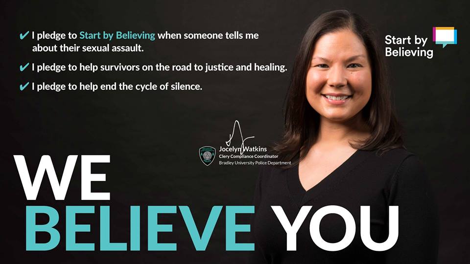 BradleyUPolice's tweet photo. I pledge to START BY BELIEVING when someone tells me about their sexual assault.
I pledge to help survivors on the road to justice and healing.
I pledge to help end the cycle of silence. #BUSAAM #BradleySASA #StartByBelieving https://t.co/mqqgpRmtFh