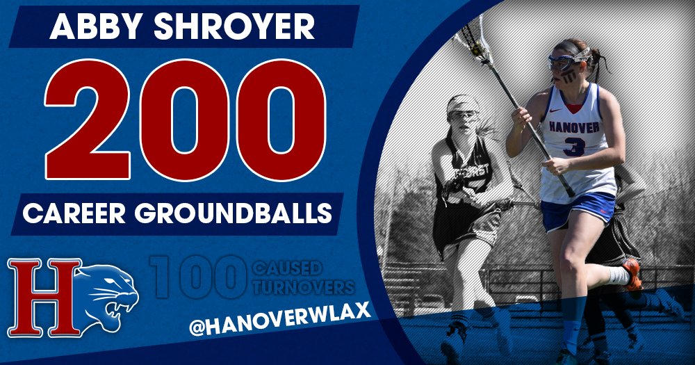 #HCWLAX: Congratulations to @HanoverWLAX senior Abby Shroyer who hit two career milestones in Monday's 24-1 win over Waynesburg!! The defender now has over 200 groundballs and 100 caused turnovers in her collegiate career!!  #PantherPride  #d3lax  #orlc  #NCAAD3