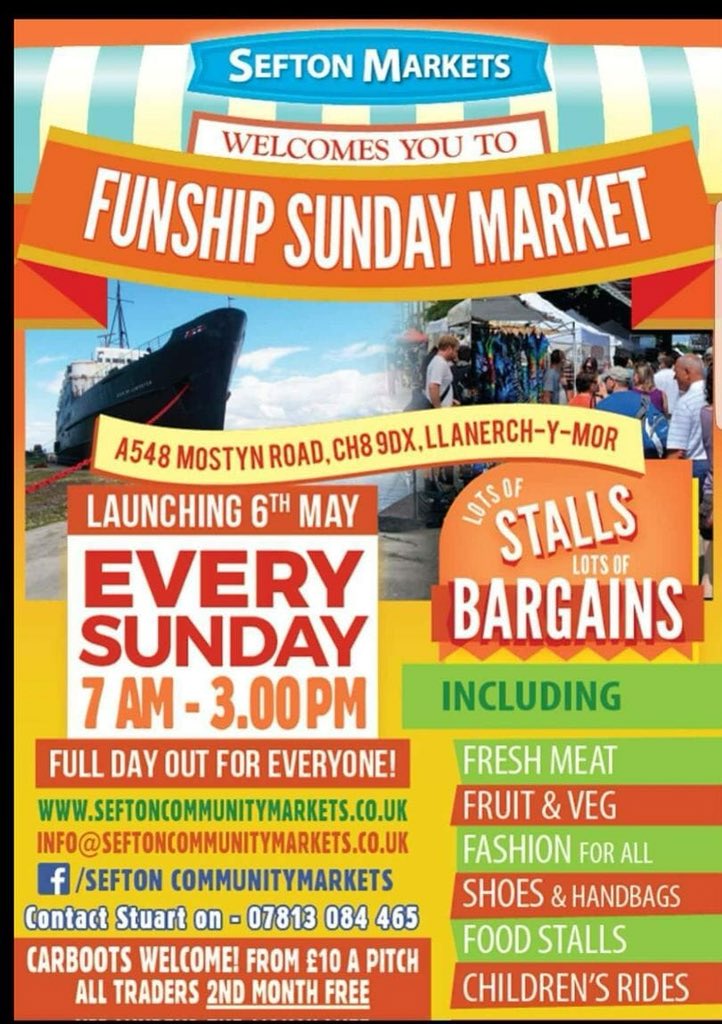 Great news, we can confirm that we will be having a stall at <a href="/seftonmarkets/">Sefton Markets</a> brand new Sunday Market.

The Fun Ship Market, Moston Road, Llannerch-Y-Mor launches on Sunday 6th May.

We’ve been and picked our pitch and can’t wait to start.