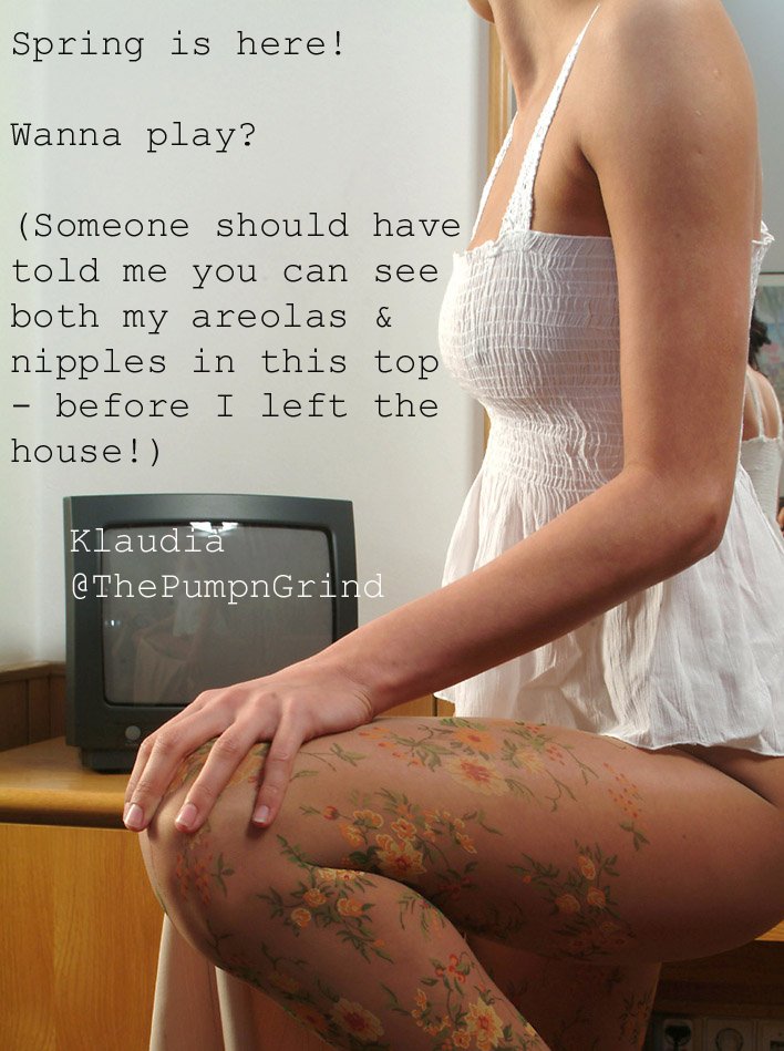 ThePumpNGrind's tweet photo. Spring is here! Look at my floral pantyhose!

Wanna play? Arrange a play date!

https://t.co/0KJxtApKlj

PS Someone should have told me you can see both my areolas &amp; nipples in this top - before I left the house! #niteflirt https://t.co/V8vErqNlR3