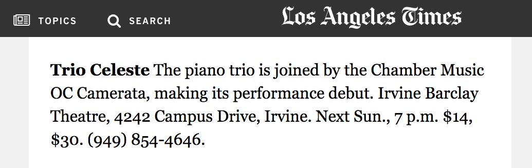 IrvineBarclay's tweet photo. Sunday, April 29: the dazzling @TrioCeleste will be joined by @chambermusicoc
Event featured in The week ahead in L.A. classical music, April 22-29
https://t.co/ruDdFgsQLn https://t.co/6IYOjKMRj8