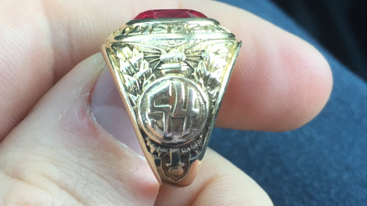 perryrussom's tweet image. Missing a ring? Just found this #Harvard class ring from 1954 in a parking lot in Needham. Please RT to help find owner. “EPG” is engraved inside