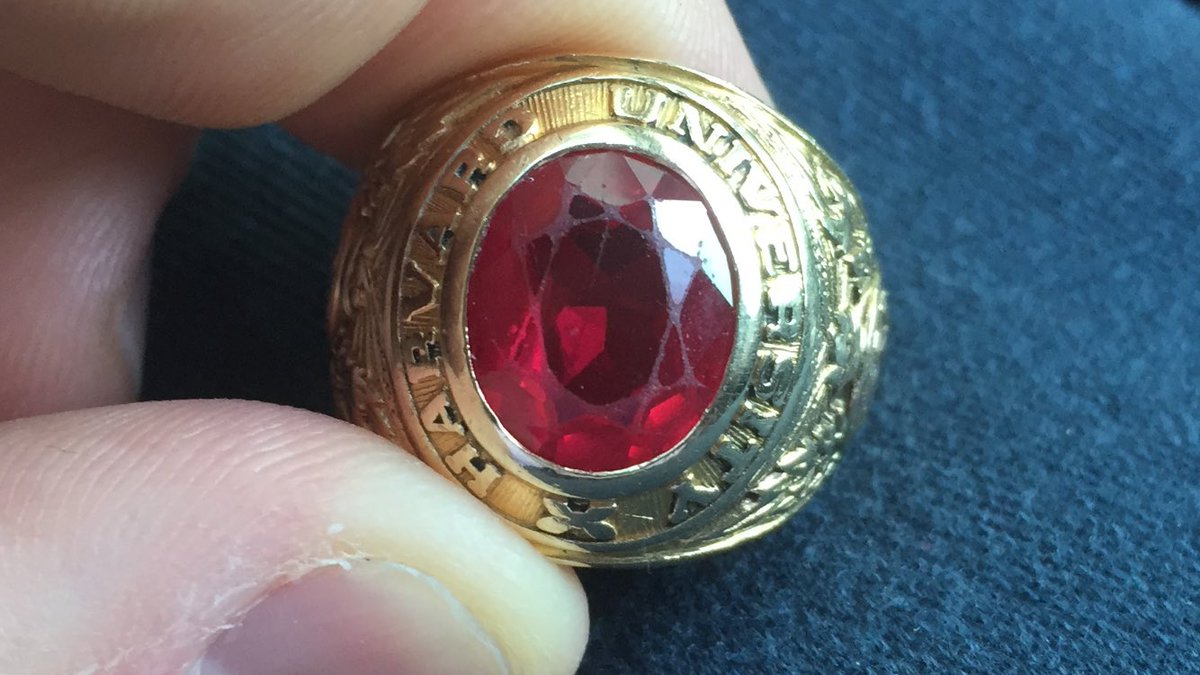 perryrussom's tweet image. Missing a ring? Just found this #Harvard class ring from 1954 in a parking lot in Needham. Please RT to help find owner. “EPG” is engraved inside