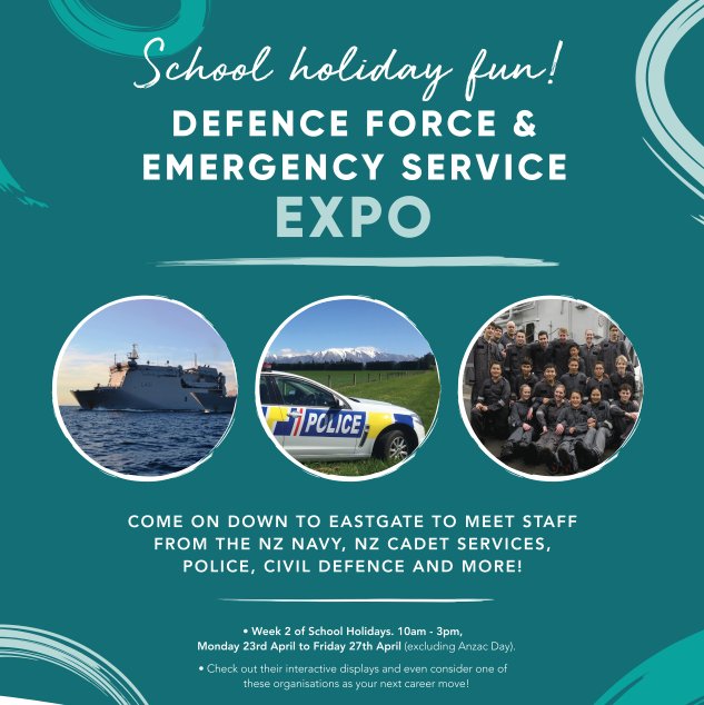 Come on down to the Defence Force and Emergency Service Expo happening at Eastgate this week. We will be there on Thursday 26 April from 12pm to 3pm, so come and talk to us about our work and how you can become involved!
