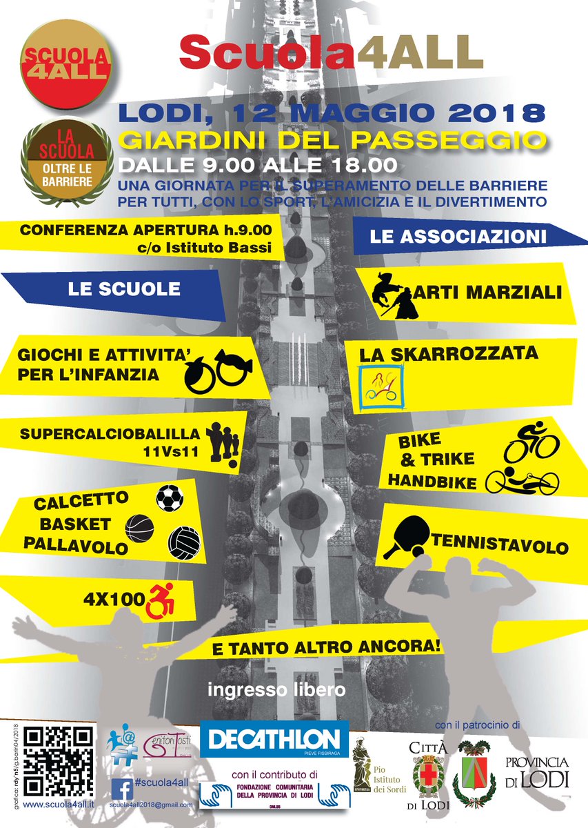 scuolaforall's tweet photo. Lodi 12 maggio 2018, Scuola4ALL, La scuola oltre le barriere. Una giornata di gioco e sport per tutti. Ideata da @clebalodi e le associazioni aderenti e @genitoritosti https://t.co/0x2eiFVJLH