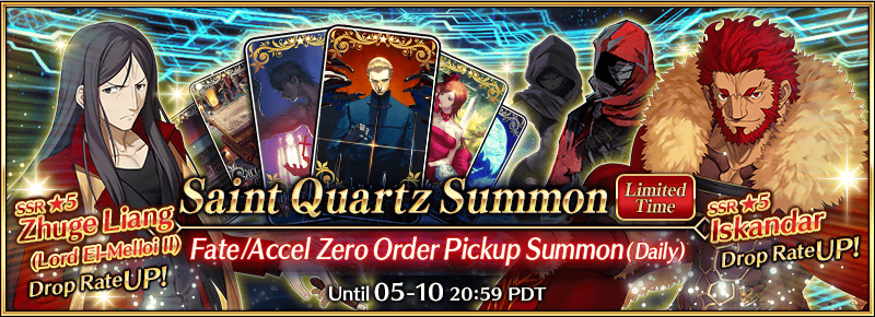 Fate Grand Order Usa A Twitter The Fate Accel Zero Order Pickup Summon Daily Is Underway Limited Time Servant 5 Ssr Iskandar Makes His First Appearance As Well As 4 Sr Emiya Assassin And