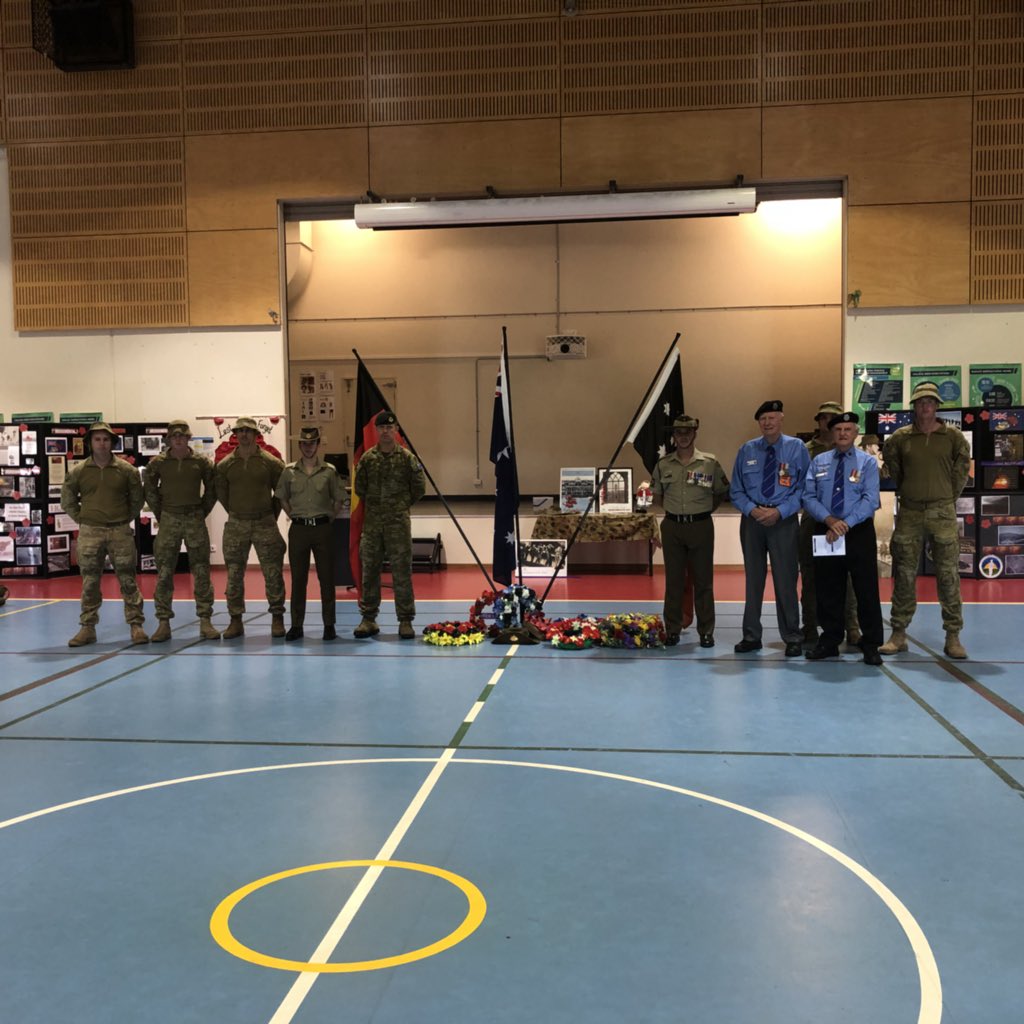 Members from the 1st Brigade’s 5 RAR and 1 CSR supporting Palmerston Senior College students with #AnzacDay2018 commemorative service. Continuing community engagement.