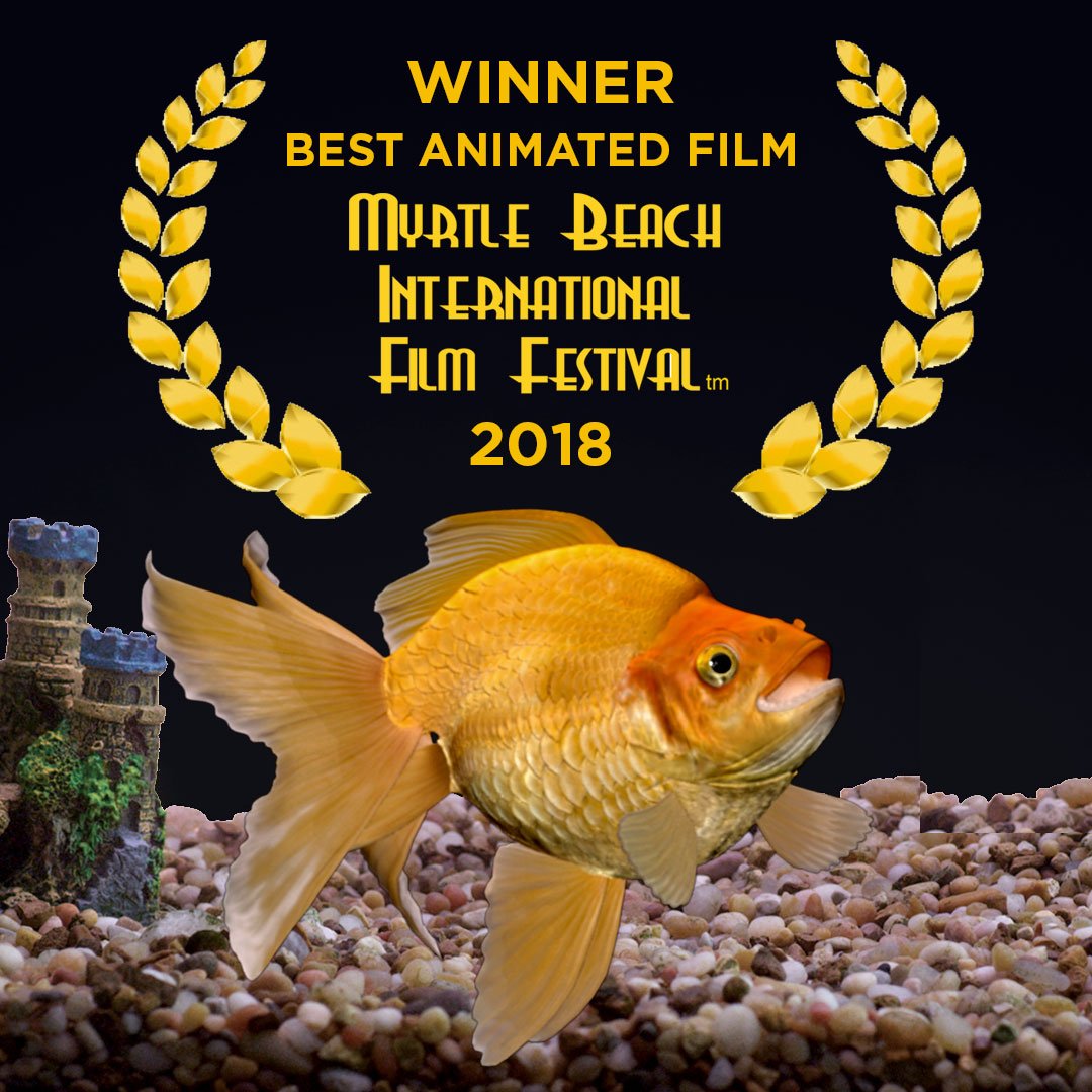 RogerAn3D's tweet photo. We won!! Honored to receive the Best Animated Film Award from the 13th Annual Myrtle Beach International Film Festival! Very happy to have #AlphaFish make its Carolinas Premiere there, and wanted to thank the staff & volunteers #MBIFF for the trophy and screening. https://t.co/d2Vf0Cmeas