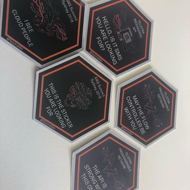kshuntley's tweet photo. Some #TelstraDev stickers from @developersteve via Sharyn. Thank you Steve! https://t.co/uh1tI4gHgx https://t.co/lYMsUi1O3P