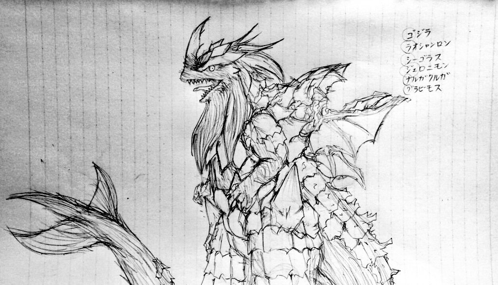 宿利京祐 西海ノ暁43 ドラゴンの日 自分ドラゴン化で描いてみたもの 生息地は巨体故に海 主食はクジラやマグロ 水ブレス 睡眠牙が武器 年を取るごとに鱗が装甲化して翼が退化する たまに同じ海棲龍を捕食 意味深 雄雌拘らず捕食 意味深 捕食