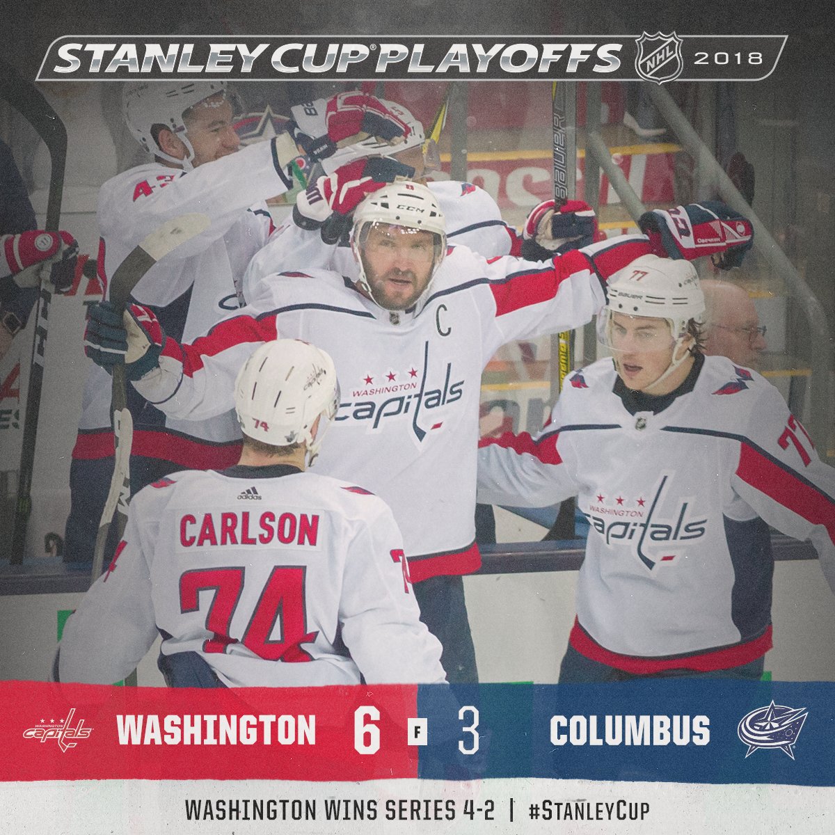 Game 6 belongs to the @Capitals.  Second Round, here they come. #StanleyCup https://t.co/kJln2MwVcY