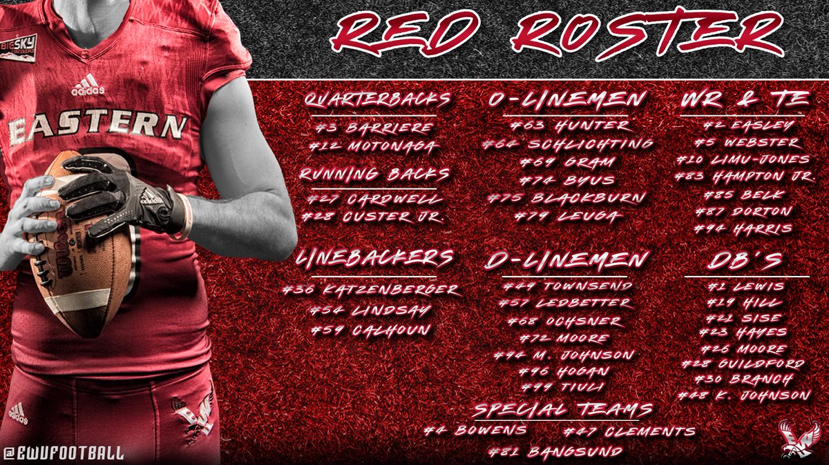 Here is the 🔴 Roster for Saturday's Red-White Game!!! 

Kickoff is set for 2:05 pm!!!

#LeaveNoDoubt #ProtectTheRed #GoEags