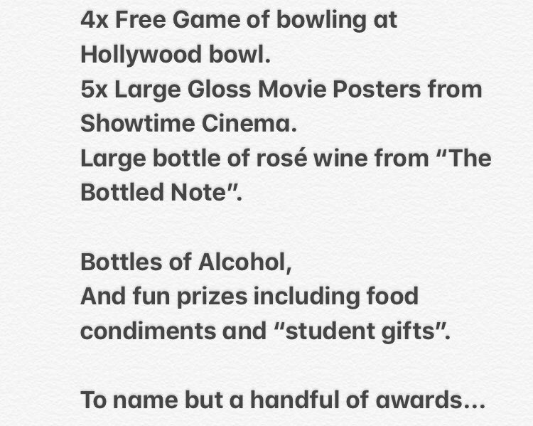 Don’t forget to buy yourself some of the Hockey Charity Raffle tickets from the hockey members or the SU reception before 1/05/18 to be in for the chance of winning some great prizes! 
It costs £1 per strip or 6 strips for £5! Here are just some of our prizes...