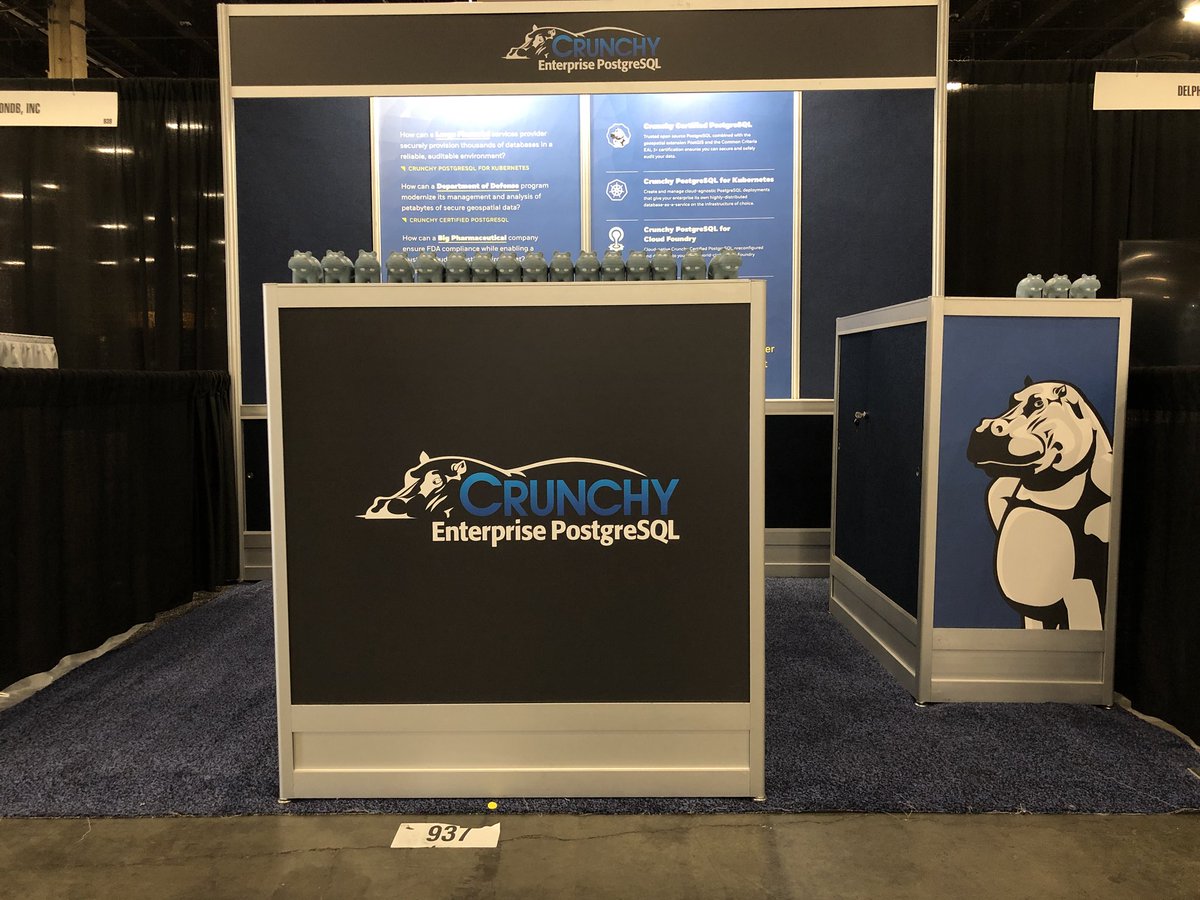 We’re all set to exhibit tonight at @IOUG #C18LV and talk about all things @postgresql and cloud. Come by and learn more from our team and bring home one of our hippos!