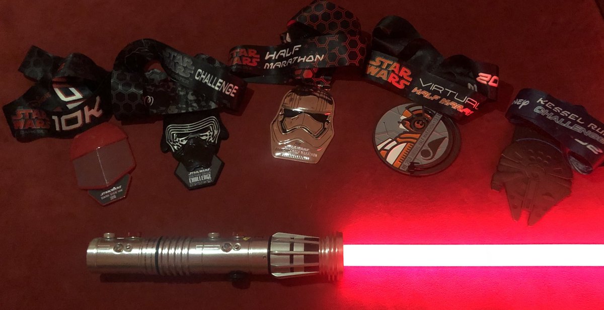 runeatdrinkpod's tweet photo. Couldn’t have earned these beauties @runDisney w/o @Soon2B4mrFatGuy by my side & the teachings of @JeffGalloway ! The staff @BonnetCreek was great too! #rundisney #werunsocial #runwalkrun #runeatdrink #starwars #firstorderchallenge #disney #medalmonday #hilton #kesselrunchallenge https://t.co/NQsialpTFG