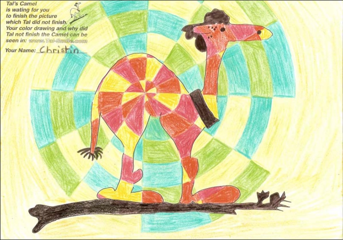 stosglobal's tweet photo. Color Tal’s Camel Project started in honor of Tal Kehrman, murdered March 5, 2003 in a #terroristattack in Israel. Tal loved camels &amp; her dad found her last sketch uncompleted. He began this in her memory. If you would like your school to participate, email info@stosglobal.org https://t.co/3p9MA1eEYy