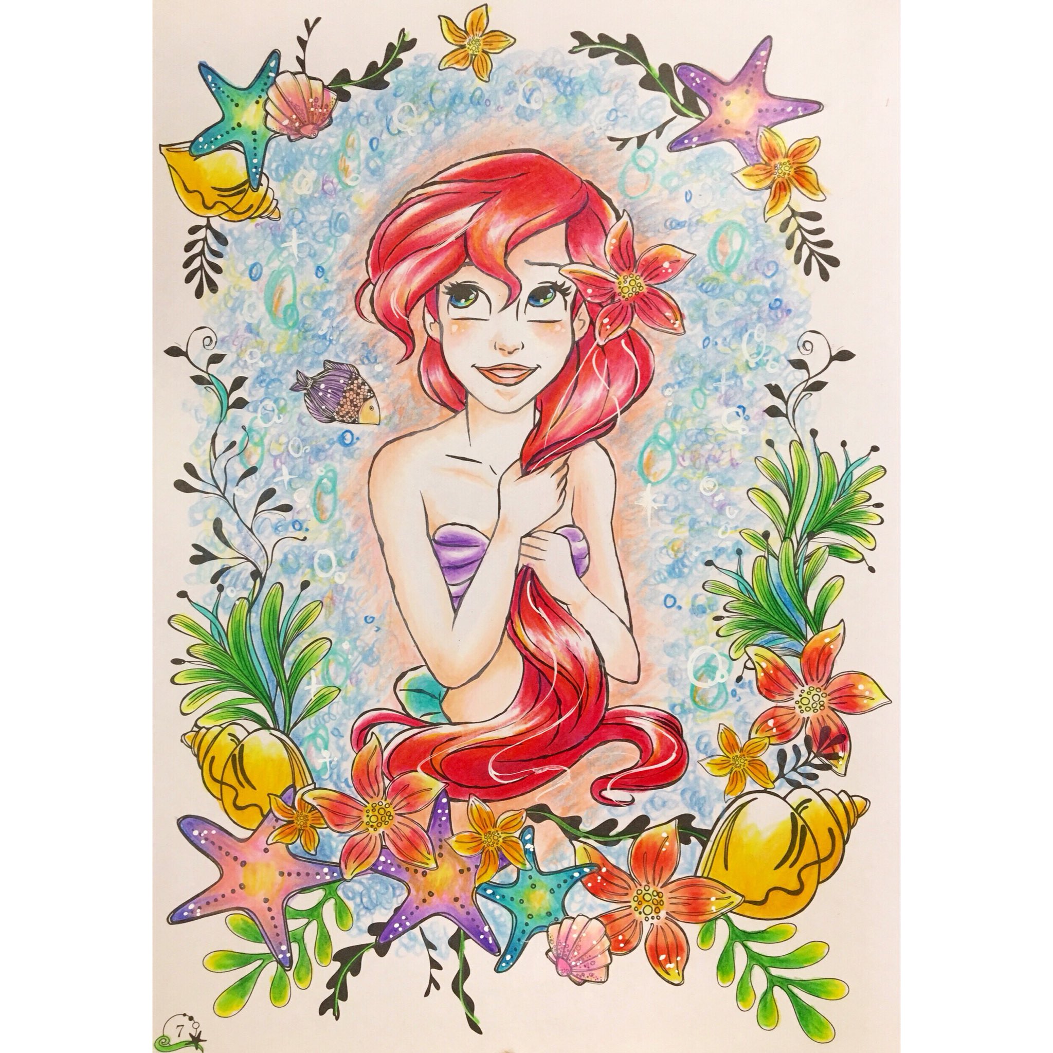 Twitter 上的 みきみに こっちにものっけとこ Signoの白ペン以外は全てオール無印色鉛筆仕上げです 私には海っぽい背景は手書きでこれが限界です 3 水滴とかかけない コロリアージュ 大人の塗り絵 油性色鉛筆 アートぬりえariel アリエル