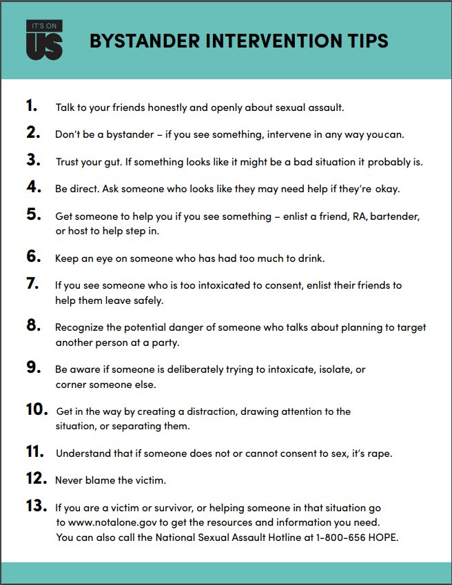 alphasigmatau's tweet photo. You can use your voice to combat sexual violence by being an active bystander. Check out these tips from #itsonus ⬇️
https://t.co/3jGNnmbuhs
#ASTSAAM #SAAM https://t.co/4bqIpdPsqW