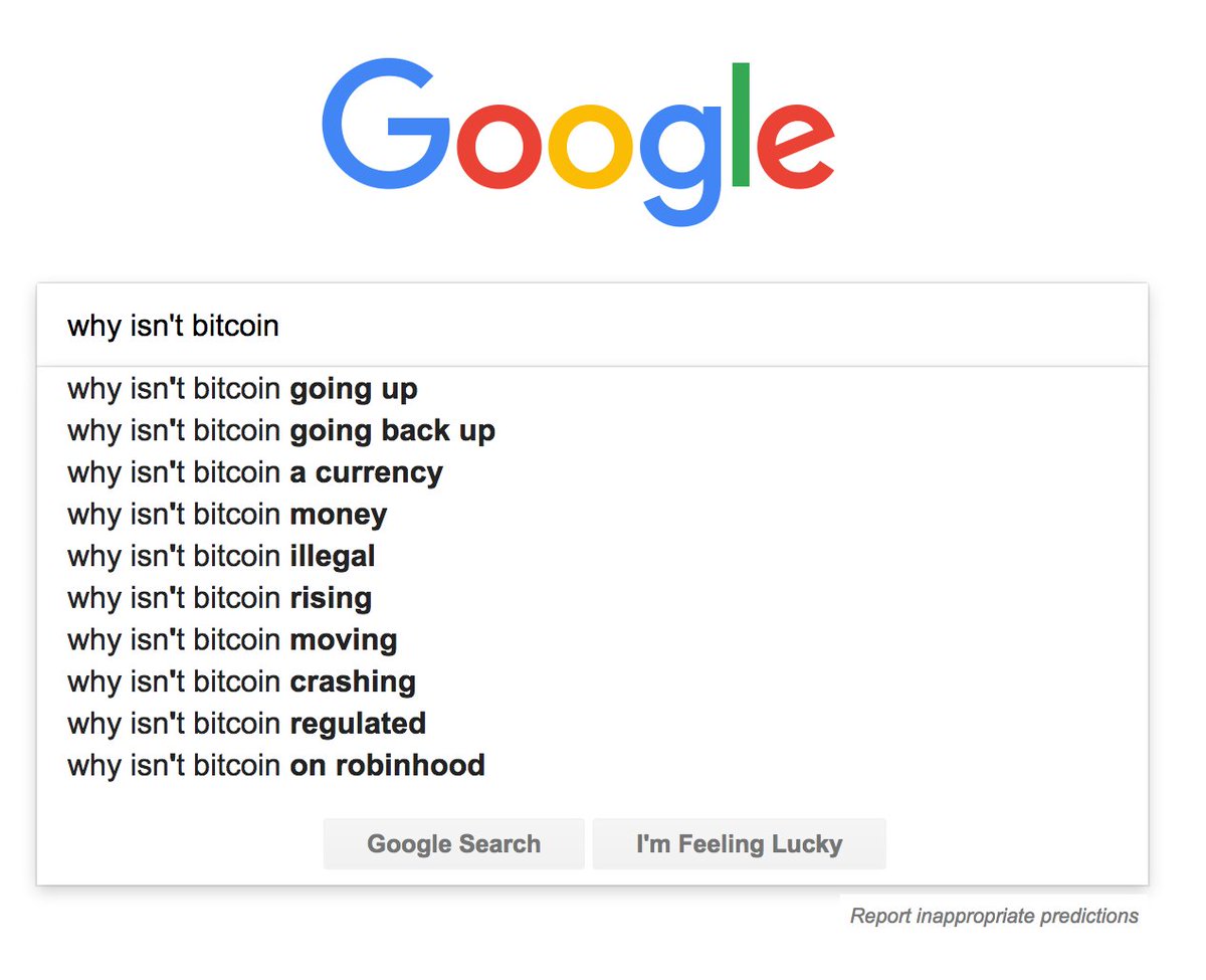 People who search "Why doesn't Bitcoin" ask some interesting and philosophical questions. People who search "Why isn't Bitcoin" on the other hand...