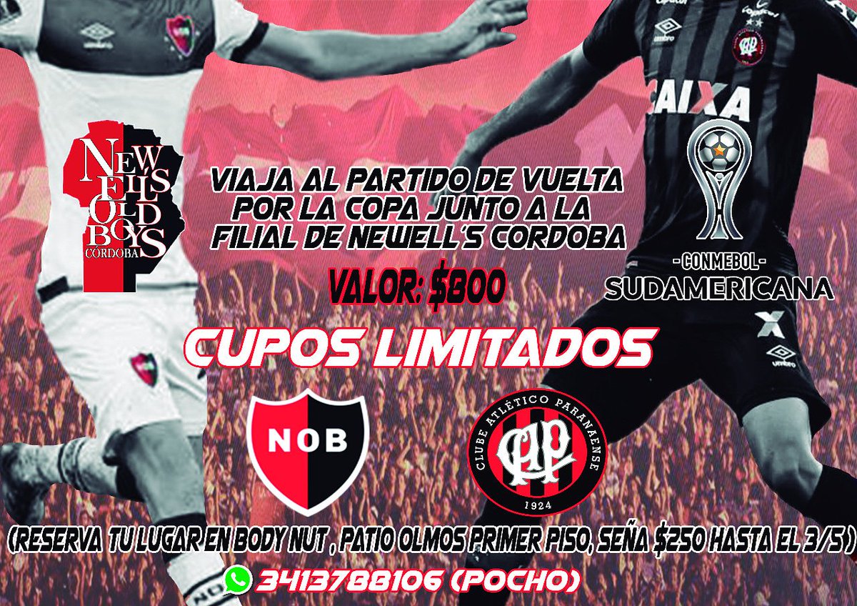 FilialNOBCba's tweet photo. Y MAS TE ALIENTO...!!!🔴⚫
Lepra, el 10/5 viajá con nosotros al Coloso al partido de vuelta por Copa Conmebol Sudamericana! 
Quedan pocos lugares, no te quedes sin el tuyo!!! https://t.co/Oz8f6trKGa