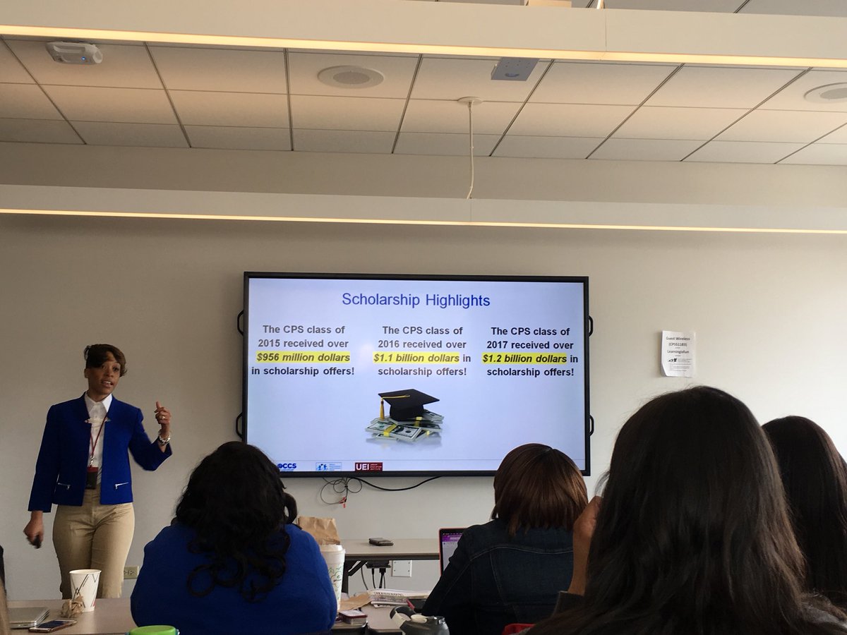 PritzkerCounslr's tweet photo. Loved hearing about all of the #scholarships available to @ChiPubSchools students. Thanks @CPSScholarships for sharing so much information with @CPS_Counselors #CEAAC @CPS_OCCS https://t.co/fYq5vyhCoy