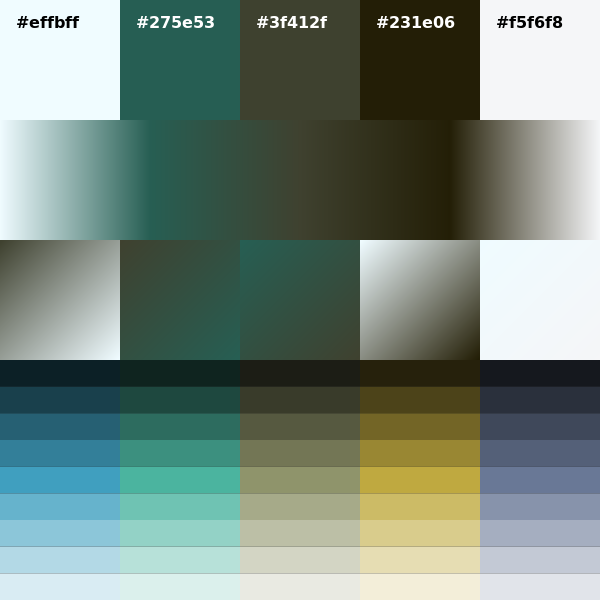 palett_es's tweet photo. #effbff #275e53 #3f412f #231e06 #f5f6f8 #generative #design #colors #colorScheme #palette Download it from: https://t.co/Nr6UvsXBRP https://t.co/lYCfiLLTTQ