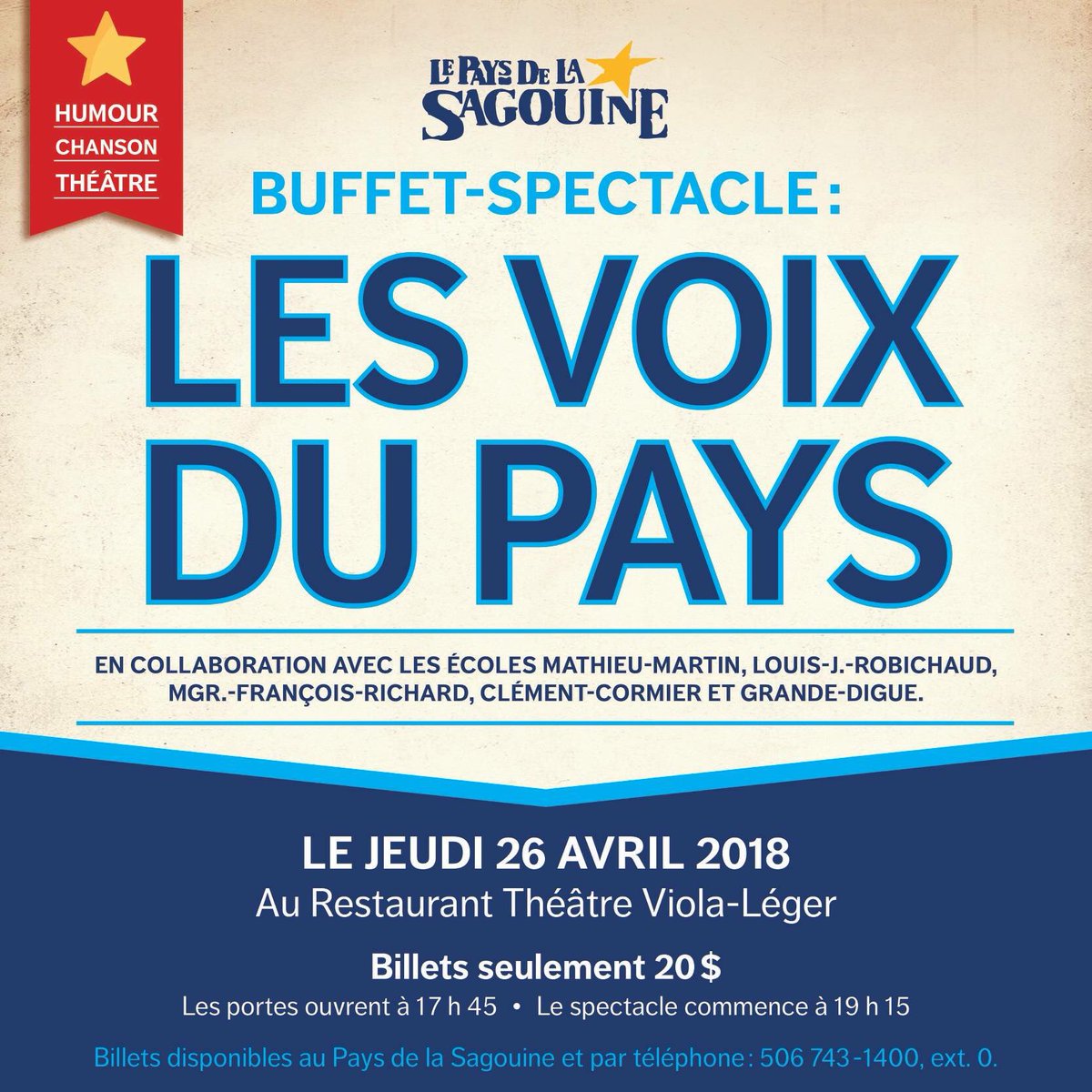 RemiRob's tweet photo. Spectacle à ne pas manquer 🎭
Billets disponibles par 📞 
506-743-1400, ext. 0
#lesvoixdupays @sagouine https://t.co/krnSp6MDxR