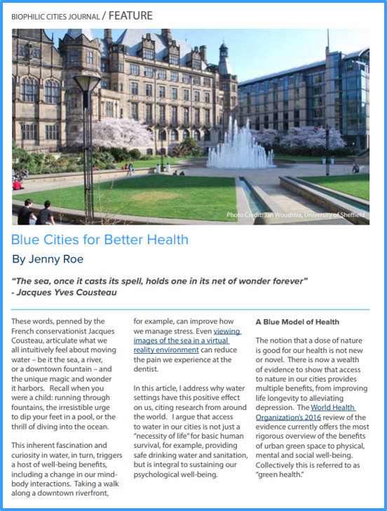 Although limited, current evidence suggests that there is great potential for #BlueSpace as a #Health resource in our cities - nice piece on #BlueHealth by @jennyjroe and @BiophilicCities bit.ly/2vHF7CS