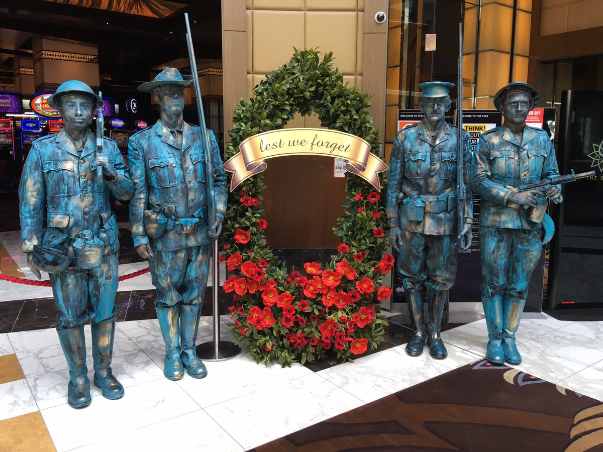 DFProductions's tweet image. Preparing for ANZAC Day. These soldier human statues will be present as we pay our respects to those who lost their lives for our country.