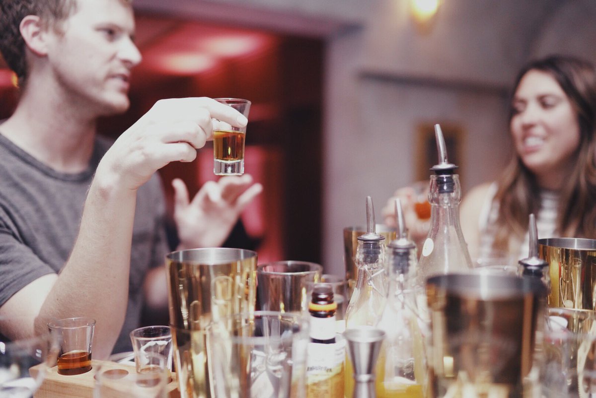 DoStuffMedia's tweet photo. The second installment of our #ItStartsWithRye series with @JackDaniels_US is underway now with @Do512 in #Austin at @EberlyATX! Special guest influencers are learning how to #craft their very own specialty cocktails! 🥃✨🥃 | 📸 @saramarjorie | #DoStuff https://t.co/9i7VMbSi2e