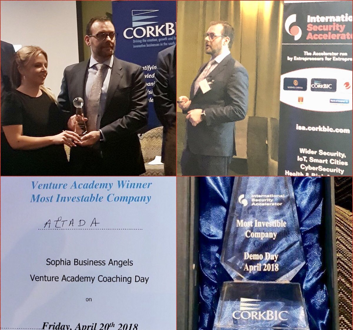 Susanaltada's tweet photo. What an amazing week for @AltadaSolutions  scooping Most Investable Company at both @Angels_SBA event in France and @CorkAccel @CorkBIC  demo day!We are so proud of the whole team and looking forward to the next phase  #technology #Awards #team  #startups @BeechinorFallan https://t.co/x589LMnYZd