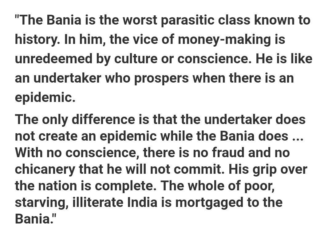 Ambedkar who hated Hinduism & held caste system responsible for his hatred, wasn't shy using the same caste analogy to express his hatred for Gandhiji. In the attached excerpt, Ambedkar has callously abused & maligned all Baniyas just because he hated Gandhiji. What a shame!