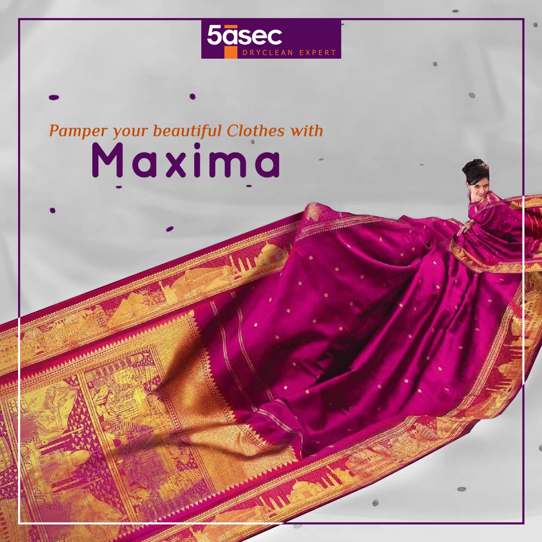 Today's Clothes are made from varied natural fibers that can get damaged during a normal wash. #5asecIndia provides MAXIMA Service to restore the brightness and freshness of your clothes to preserve them! #5àsec #Silk #Cashmere #Saree#DryCleanExperts #TraditionalClothes #Fashion