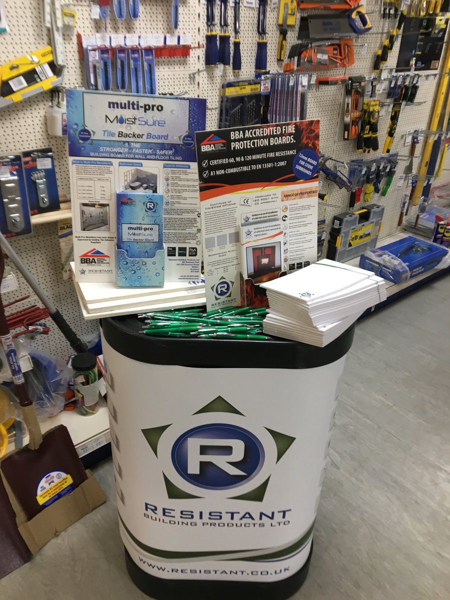 ResistantNorth's tweet photo. Talking all things @ResistantBoard and dishing out pads, pens &amp; pies @jtdove North Shields this morning. What better way to start a sunny NE morning? #tilebacker #passivefireprotection #rendercarrier BBA Certified MgO building boards https://t.co/V5zRW5cocJ