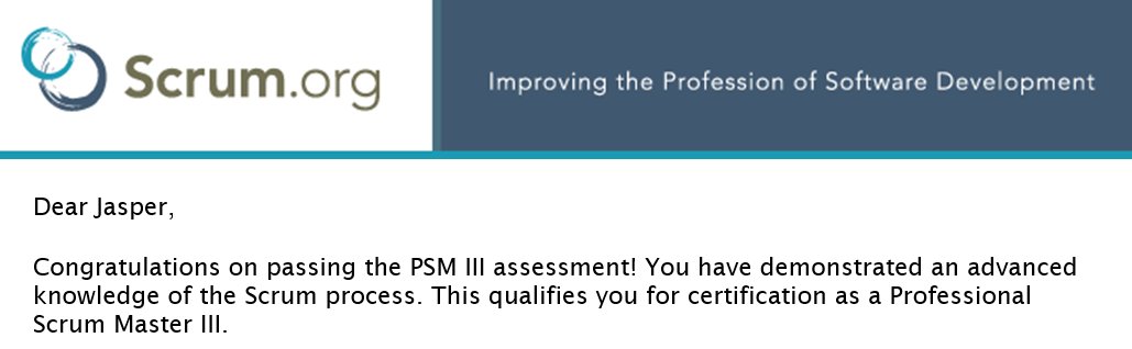 Jichaaa! Geslaagd voor het PSM III assessment.