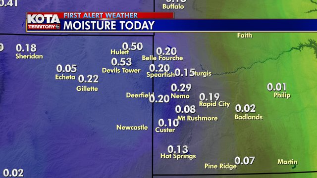 KOTAheymike's tweet photo. It was a nice afternoon rain, 0.19" in downtown Rapid City, a half inch at Devils Tower. Snow will mix in overnight, but very little in Rapid City, around a half inch that's likely to melt on most warm roads. The northern hills and plains could see 3"-6" of snow. https://t.co/px0yTUlC7j