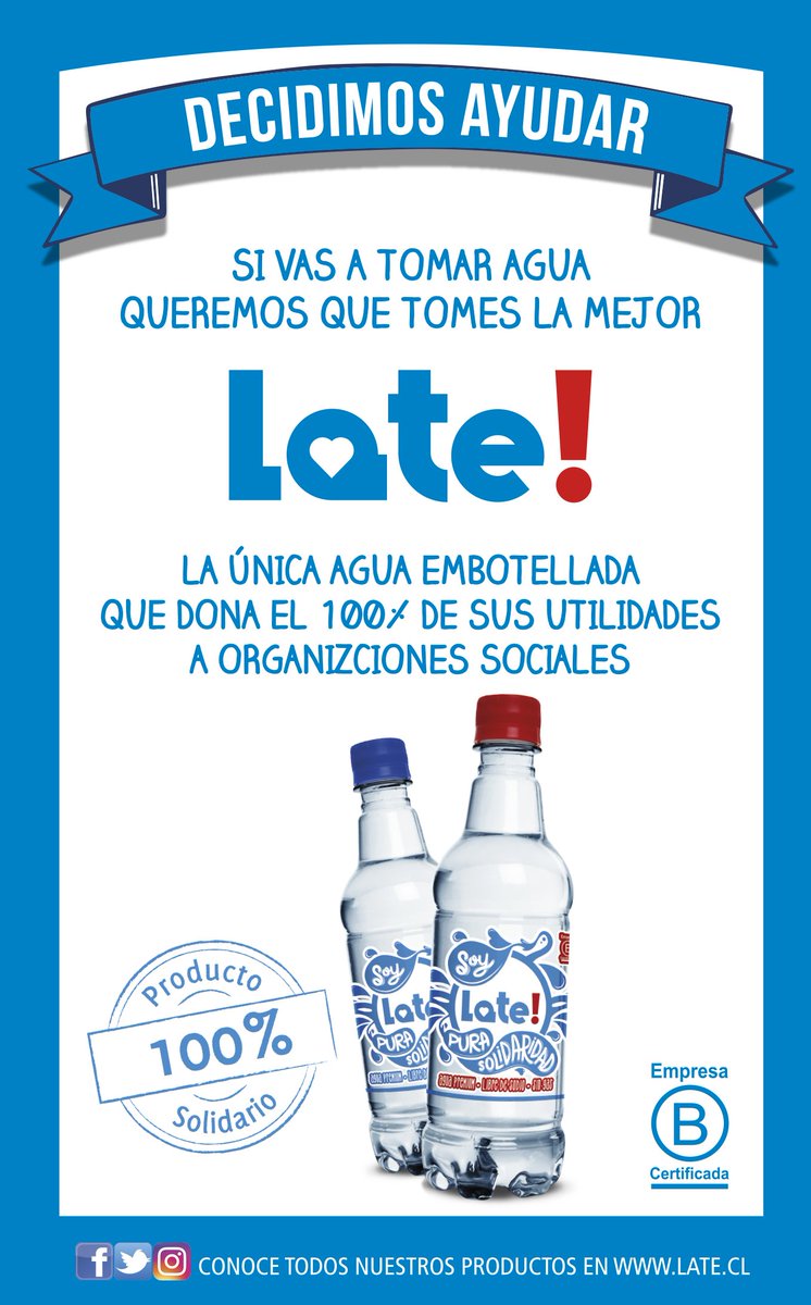 Agua purificada y solidaria.
Averigua todo en late.cl =)