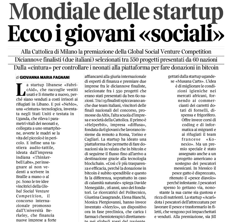 infocamere's tweet image. Via @CorriereBN &apos;Mondiale delle #startup Ecco i giovani #sociali&apos; @nyewoodgardens @Unicatt @ALTIS_Unicatt @Helperbit @Konexio_eu @musanacarts @jillerbl @GSVC @FontanaPres @intesasanpaolo #GSVC2018 #innovazione @Startupbusiness @FondFeltrinelli @ASviSItalia