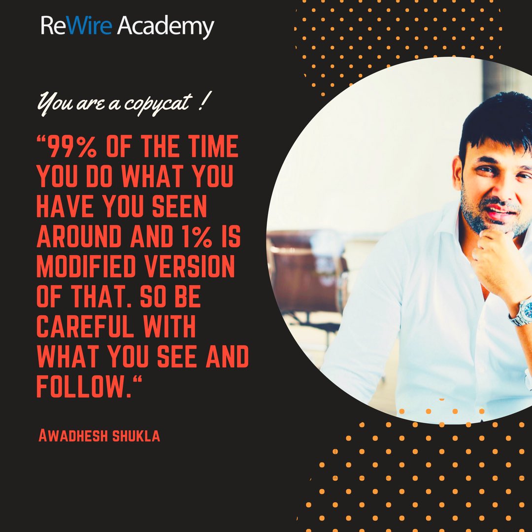 Awadheshkshukla's tweet photo. “99% of the time you do what you have you seen around and 1% is modified version of that. So be careful with what you see and follow”
#higherconsciousness #consciousness #innerpeace #life #lifecoach #lifecoaching #coaching #coach #motivation #inspiration #leadership #quotes https://t.co/IX8lk768vd