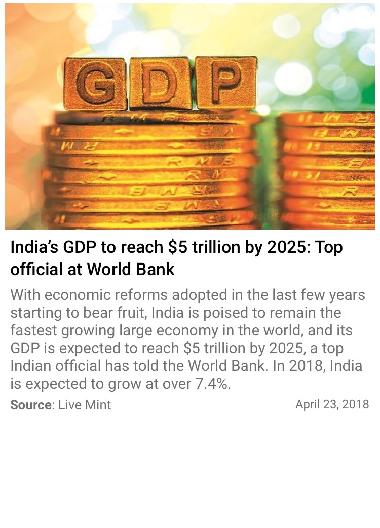 India’s GDP to reach $5 trillion by 2025: Top official at World Bank
 livemint.com/Politics/hE9kL…

via NMApp