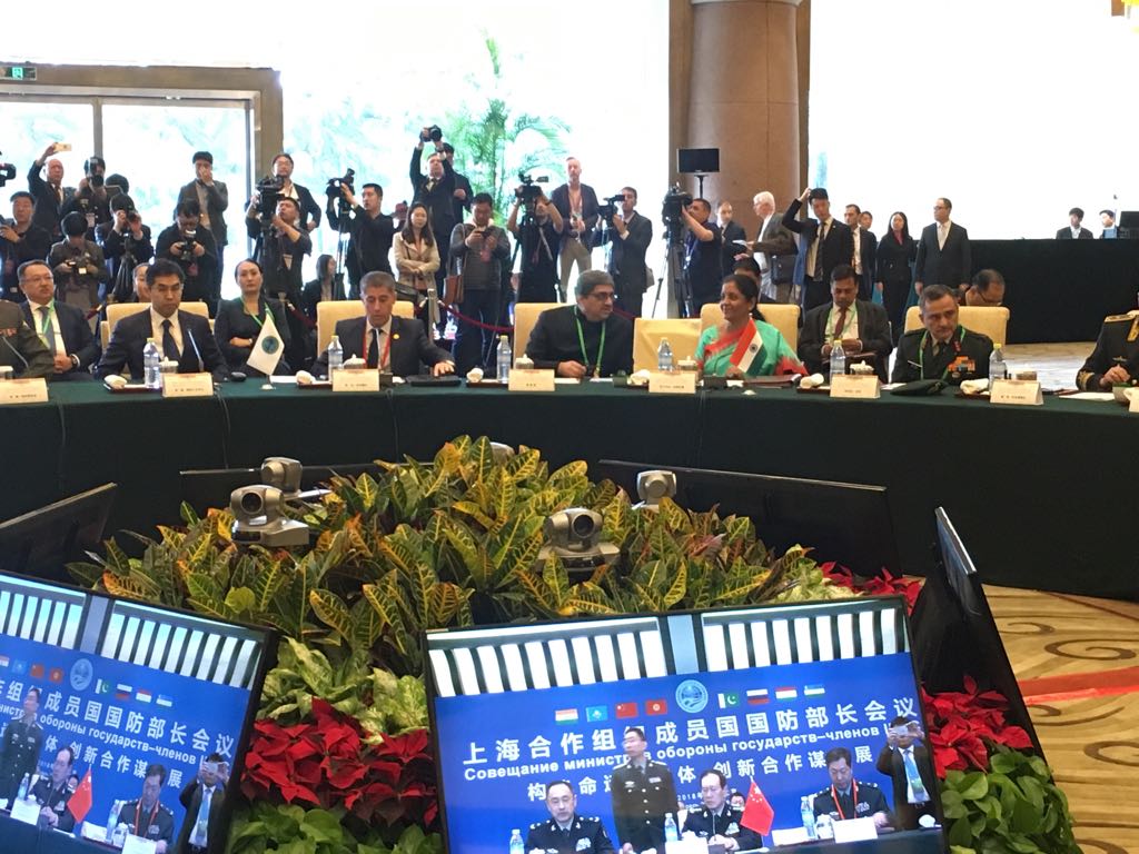 DefenceMinIndia's tweet photo. Smt @nsitharaman attended the 
Shanghai Cooperation Organisation's (SCO) Defence Ministers' Meeting in Beijing, China. 
#SCO @MEAIndia @EOIBeijing https://t.co/SQBljBpCrX