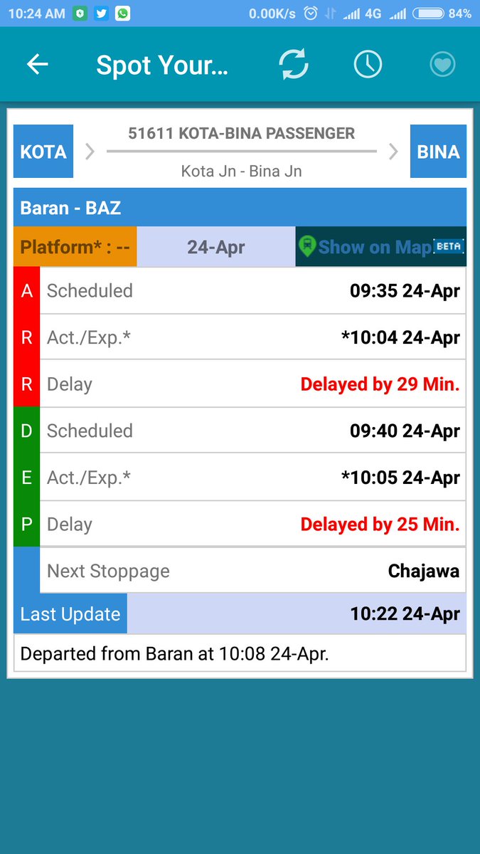 cstyagi86's tweet photo. @drmkota  51611 is not arrived at baran station yet and status on NTES is.... https://t.co/hjennx9O2Y