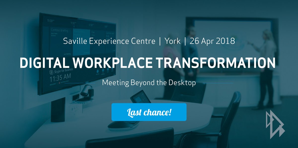 SavilleGroup's tweet photo. LAST CHANCE | Registration for Digital Workplace Transformation is closing at 5pm today. Don't miss out on this fantastic interactive event... https://t.co/ynBCQhSe1D #mbtdevents #avtweeps https://t.co/i5gKAImm1z